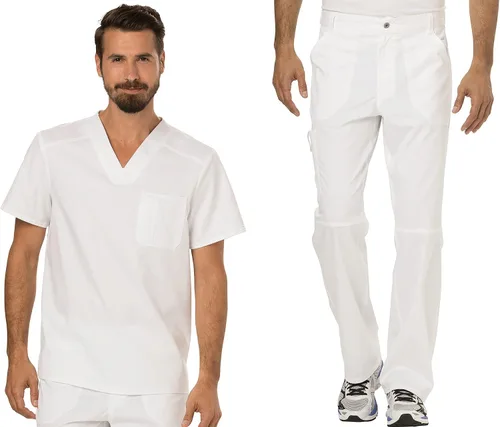 Vista 18 de Cherokee Conjunto de uniforme médico prémium para hombre, cuello en V y Azul Caribe