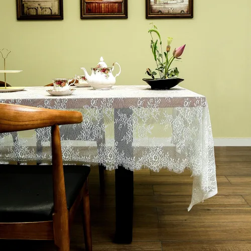 Vista 7 de GEFEII Mantel rectangular de encaje blanco para mesa rectangular, manteles de encaje de ganchillo, manteles de mesa oblongos, mantel de encaje