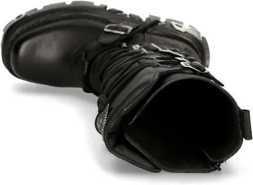 Vista 8 de New Rock Botas altas góticas Emo de cuero negro metálico 272-S1 para hombre con cierre de encaje y hebilla