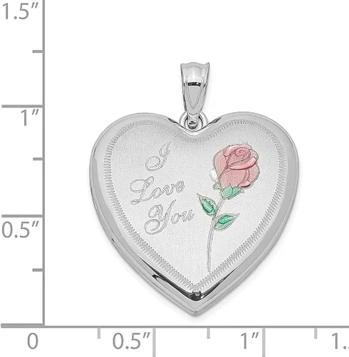 Vista 4 de Collar de plata de ley 925 de 0945in con dije de corazón de rosa esmaltado con foto cadena con medallón que sostiene fotos flores jardinería mensaje