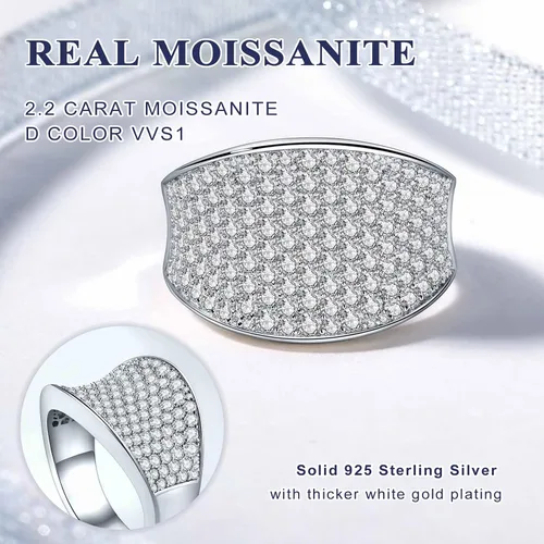 Vista 5 de DAYBYDAY Anillos de moissanita para hombres y mujeres, plata de ley 925, 2-3.5 quilates, color D, VVS1, anillo de cóctel de moissanita con diamantes