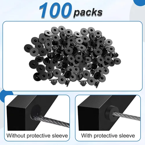 Vista 3 de Paquete de 100 fundas protectoras de goma para barandillas de cable color negro 1/8" Cable Railing Post Protector Sleeve for 1/8" 5/32" 3/16" Wire