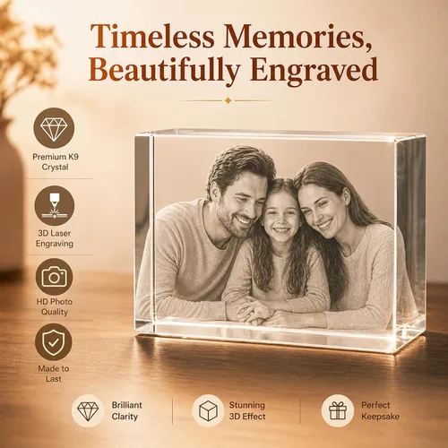 Vista 2 de Foto de cristal 3D, regalos personalizados de Navidad para mamá, esposa, mujer, papá, marido, abuela, foto personalizada en cristal, único