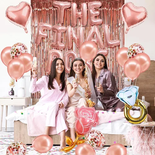 Vista 8 de Suministros de decoración para despedida de soltera, decoración de despedida de soltera, globos de novia de oro rosa, decoraciones de despedida