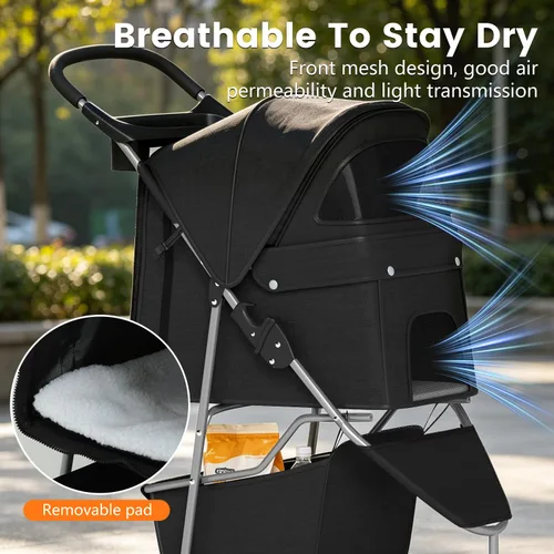 Vista 6 de BestPet Carriola de 3 ruedas para mascotas Carriola para perros y gatos Malla transpirable Portador de viaje ligero Diseño impermeable
