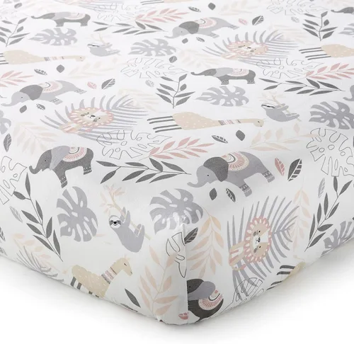 Vista 3 de Levtex Baby - Juego de 2 sábanas bajeras Imani para cuna - Se adapta a colchones estándar de cuna y niños pequeños - Animales arrojados/medallones