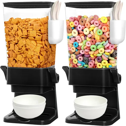Vista 10 de Dispensador de cereales para encimera con cuencos y cucharas, contenedores de cereales para almacenamiento en despensa, organizador de aperitivos