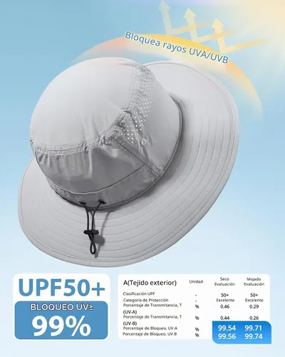 Vista 2 de GADIEMKENSD Sombrero de cubo UPF 50+, transpirable y de secado rápido, correa resistente al viento, unisex para actividades al aire libre Gris