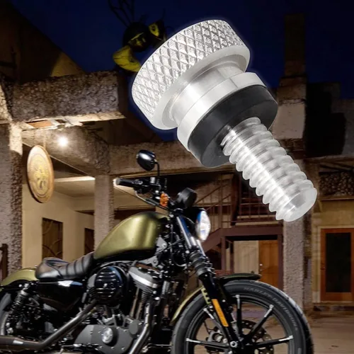 Vista 5 de Paquete de 1 tornillo de asiento, accesorios de modificación de motocicleta, perno de asiento de guardabarros moleteado, compatible con Harley
