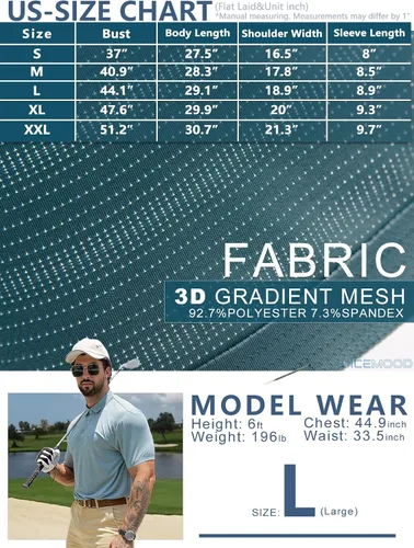 Vista 5 de Camisa de golf Dry Fit para hombre, polo de manga corta, atlética, con cuello de malla, absorbe la humedad, tecnología sin costuras