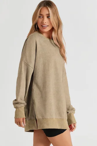 Vista 152 de SHEWIN Sudadera casual de manga larga con cuello redondo para mujer, ligera, holgada