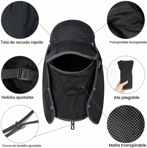 Vista 2 de GADIEMKENSD Sombrero de pesca plegable UPF 50+ 360 para exteriores Negro