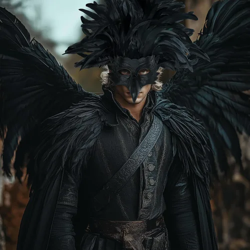 Vista 3 de Máscara de cuervo de plumas para adultos, accesorio de disfraz de pájaro de Negro-1