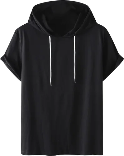 Vista 4 de Mens Cotton T Shirts Short Sleeve Solid Color Hooded Pullover Tops Casual Stylish Regular-Fit Sport Summer Shirt