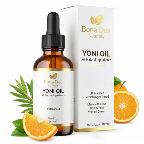 Vista 7 de Bona Dea Naturals - Aceite de Yoni hecho con árbol de té, citronela y aceites esenciales de naranja, «El aerosol femenino original totalmente