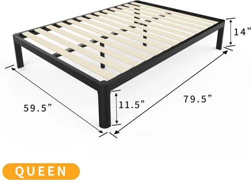 Vista 12 de MAF - Base de cama de plataforma de 14 pulgadas para cama individual con listones de madera, base de cama de metal resistente de 3500 libras