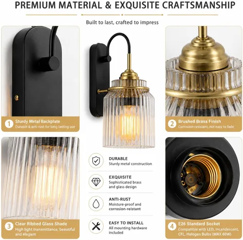 Vista 3 de Aplique de pared moderno con pantalla de vidrio con ondas claras, lámpara de pared decorativa para dormitorio, sala de estar, comedor