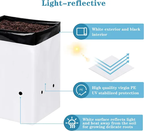 Vista 4 de iPower GLGROWBAGFILM2X50 - Paquete de 50 bolsas de cultivo en blanco y negro de 2 galones, contenedores de película de panda para plantas, plántulas