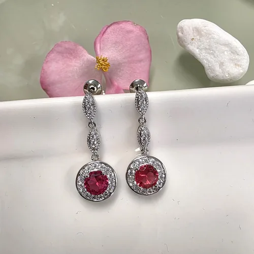 Vista 8 de Crystalline Azuria Aretes colgantes con cristales redondos de circonita chapada en oro blanco de 18 quilates para mujer