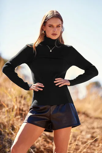 Vista 8 de PRETTYGARDEN - Suéter de punto de cuello alto para mujer, manga larga, suave, ajuste clásico