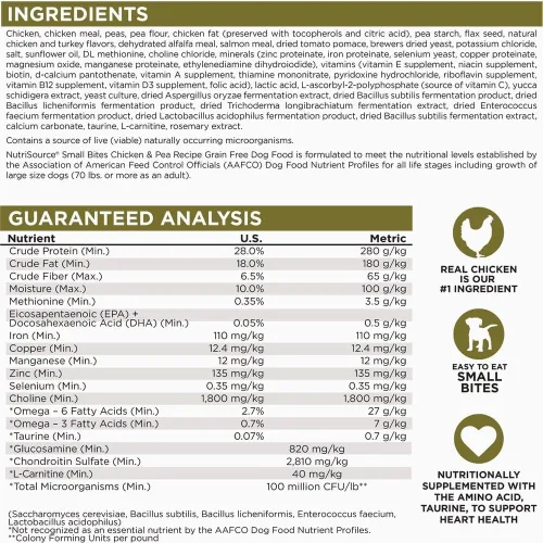 Vista 5 de NutriSource Alimento seco para perros sin granos, bocados pequeños, pollo y guisantes, 4 libras