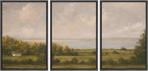 Vista 10 de SIGNWIN Lienzo enmarcado para pared, juego de arte de campos pastorales, flores silvestres, campo rústico, paisaje, floral, ilustraciones modernas