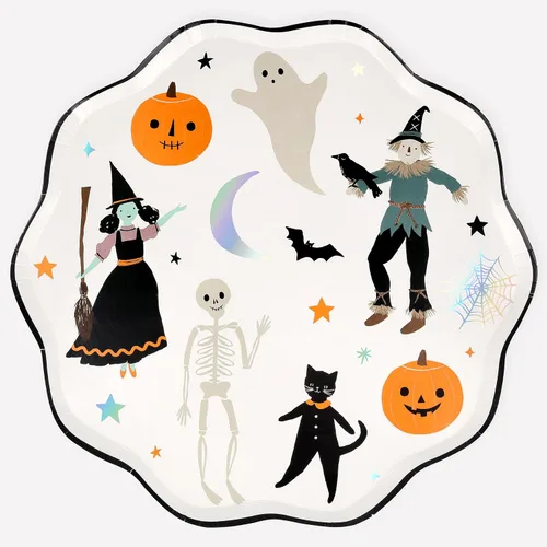 Vista 4 de Meri Meri Platos de papel de Halloween (paquete de 8), platos desechables para fiesta, fiesta de Halloween, niños y adultos, uso en interiores