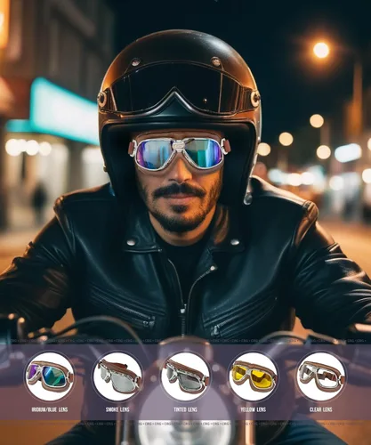 Vista 6 de CRG Sports goggle estilo vintage, aviador para motocicleta T11 - Clásico