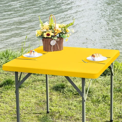 Vista 23 de Mantel de mesa rectangular de 4 pies con ajuste elástico, mantel de elastano elástico de 4 pies para mesas de comedor, para interiores y exteriores