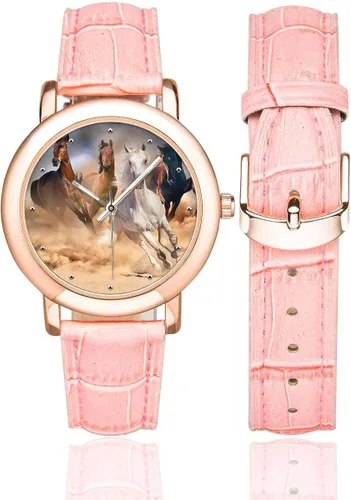 Vista 2 de InterestPrint Cool Horse Running - Reloj de pulsera para mujer, chapado en oro rosa