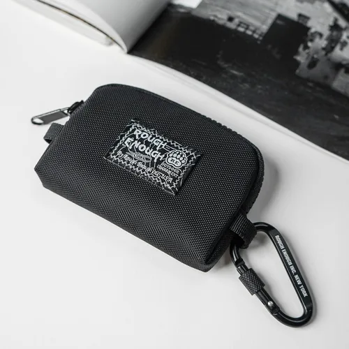 Vista 6 de Rough Enough - Monedero pequeño para hombres, monedero de cambio, llavero para mujeres y niños con cordón en Cordura negra, Negro