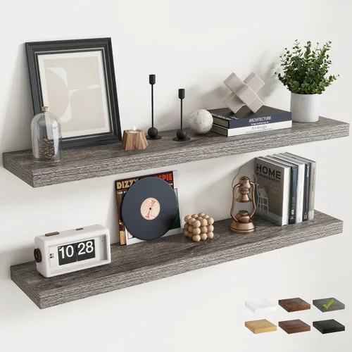 Vista 51 de Estantes flotantes cuadrados de 8 pulgadas para pared, paquete de 3, estantes de baño con veta de madera de 8"D con soportes invisibles, estantes