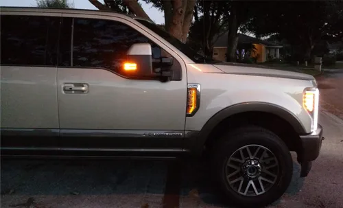 Vista 9 de iJDMTOY Kit de iluminación de fondo LED amarillo ámbar compatible con Ford F250 F350 F450 Super Duty 2017-2021 emblema cromado de guardabarros