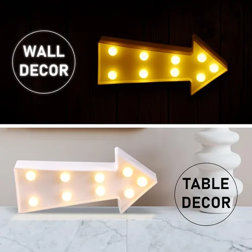 Vista 3 de Letrero de flecha 3D con luz LED de plástico en forma de flecha, letrero iluminado para decoración de pared para Navidad, cumpleaños, habitación