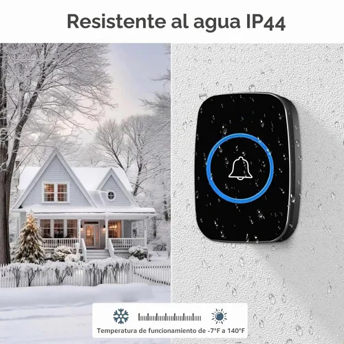 Vista 3 de FullHouse - Kit de timbre inalámbrico e impermeable para puerta, distingue las puertas delanteras y traseras, alcance de más de 1000 pies y 60