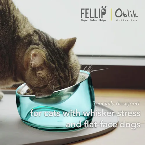 Vista 3 de Felli Oblik Cuencos Elevados para Comida de Gatos de Acero Inoxidable 304, Plato Plano Desmontable para Fatiga de Bigotes y Fácil Limpieza en Clásico