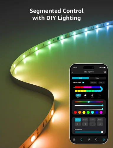 Vista 8 de Lepro Tira de luces LED inteligentes S2 AI – Tiras de luz RGBCW de 16.4 pies con 2700K-5700K blanco cálido sintonizable, segmento de color DIY