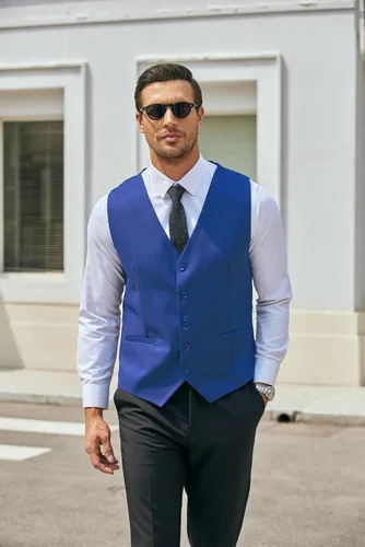 Vista 2 de COOFANDY Chaleco de traje de negocios para hombre, chaleco de vestir casual, chaleco ajustado