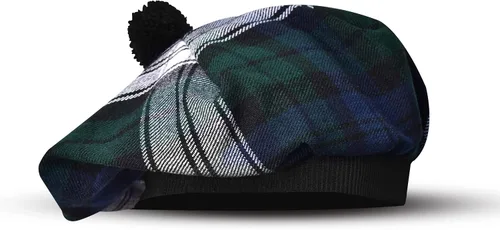 Vista 42 de Sombrero escocés Tam o Shanter Gorro escocés Tartan P.V Tartan (poliviscosa) Mezcla de lana con pompón Talla única para todos.