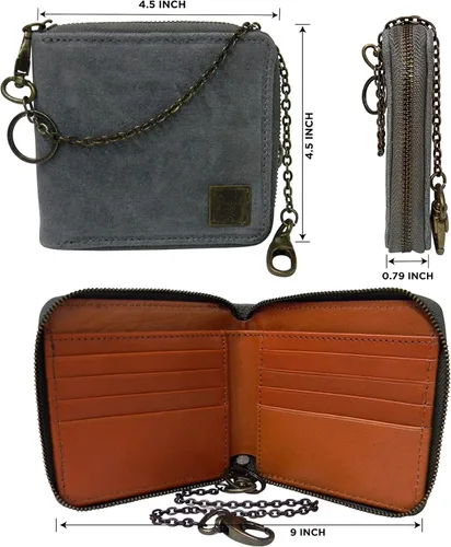 Vista 4 de Lienzo y AWL encerado lona y cuero bipolar cremallera bikers cartera con cadena