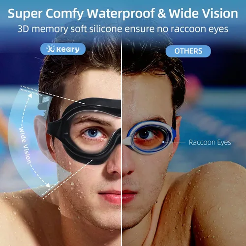 Vista 3 de Keary Paquete de 2 gafas de natación para adultos y jóvenes con junta de silicona suave, protección UV antivaho sin fugas, gafas de visión clara