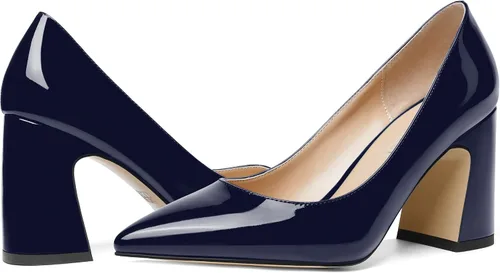 Vista 6 de Zapatos de tacón alto y grueso para mujer, con puntera puntiaguda, 3.3 pulgadas
