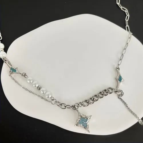 Vista 44 de Y2k - Collar irregular con dije de estrella, piedra de luna, diseño de cadena de moda, joyería de plata picante para mujer