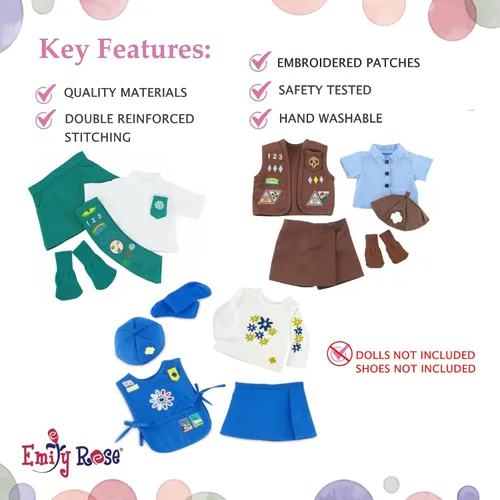 Vista 7 de Emily Rose Paquete económico de ropa de muñeca de 18 pulgadas (3) uniformes de Girl Scout, incluyendo conjuntos de disfraz de margarita, brownie