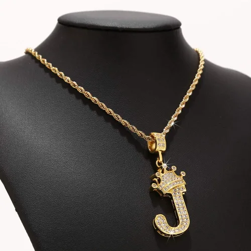 Vista 3 de Collar con letras A-Z para hombres y mujeres chapado en oro de 18 quilates con letras colgantes con cadena de 23 Hip Hop alfabeto nombre joyería