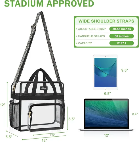 Vista 15 de MAY TREE Bolsa transparente para eventos en estadios de 12 x 6 x 12 pulgadas, bolsa de almuerzo transparente con correas reforzadas para trabajo