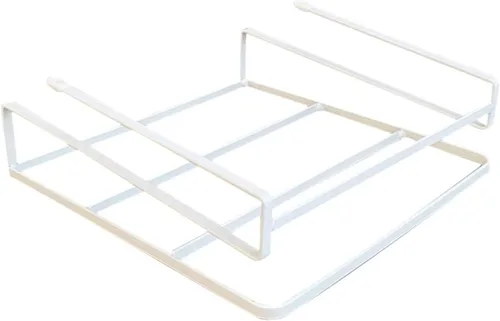 Vista 2 de Cesta debajo del estante para laptop, sin taladrar debajo del gabinete, organizador de alambre de metal, soporte de almacenamiento de escritorio