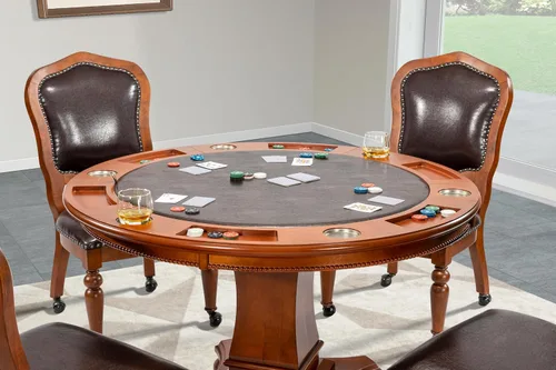 Vista 7 de Sunset Trading Juego de mesa de comedor Bellagio de 5 piezas, tapa de póquer reversible con portavasos