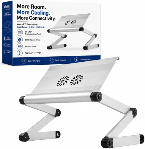 Vista 10 de Soporte para computadora portátil WorkEZ Executive, multifunción, ergonómico, soporte para computadora para la cama y el sillón, plegable, de altura