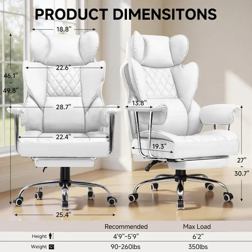 Vista 3 de COMHOMA Silla de juegos grande y alta con soporte lumbar de resorte de bolsillo, silla de oficina ergonómica con reposapiés, silla de escritorio